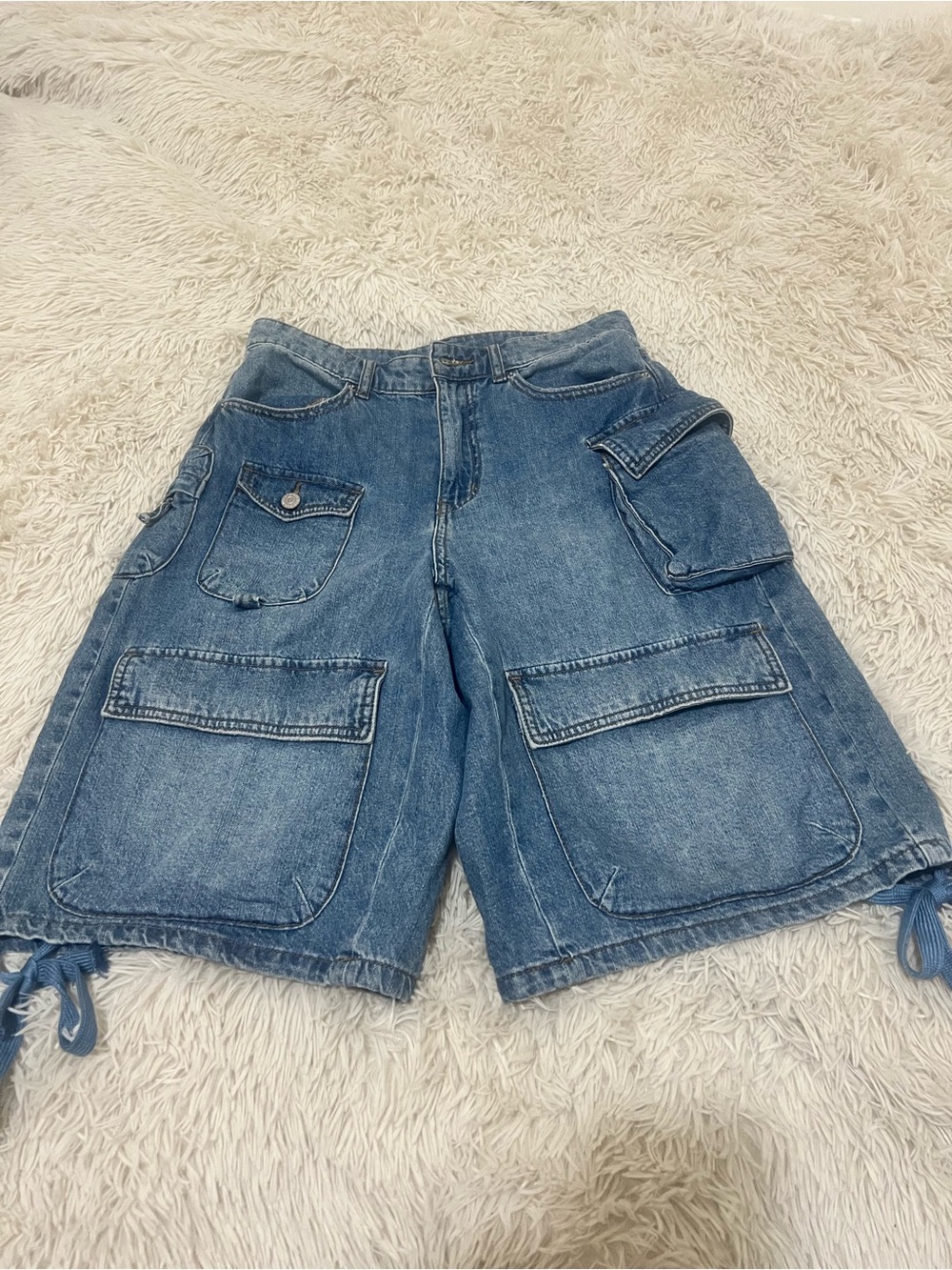 BDG Blue Denim Cargo Shorts with Patch Pockets
